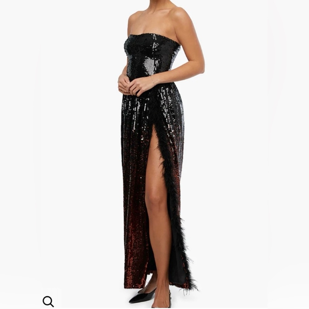 WeWoreWhat Corset Feathered Gown